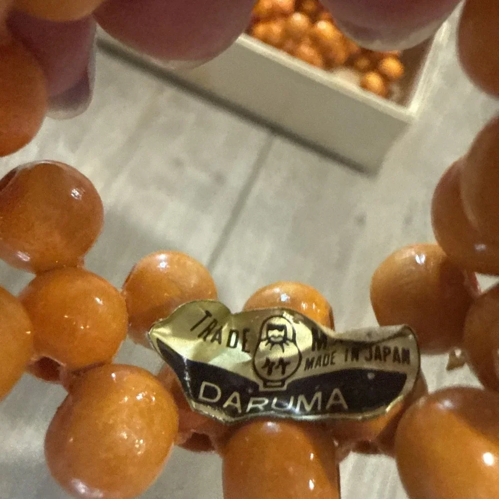 7 Vintage Daruma Napkin Rings Wooden Beads Orange 2